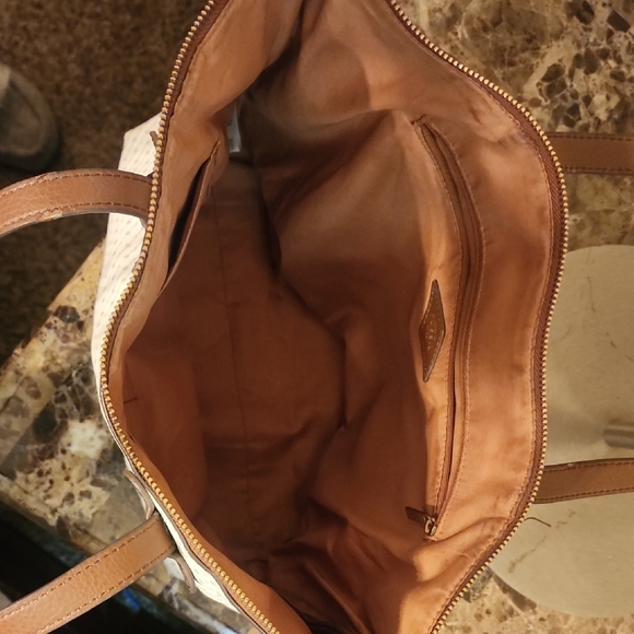 Fossil White and Brown Tote Bag with Leather Trim - Picture 5 of 6